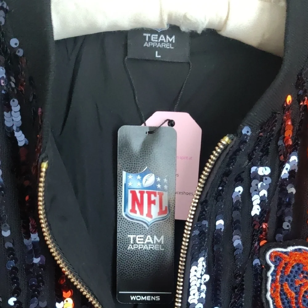 NFL Chicago Bears Blue and Orange Sequin Bomber Jacket - Picture 3 of 8